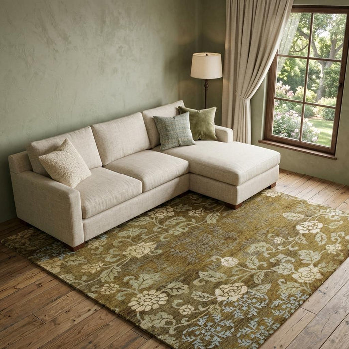 8' X 10' Floral Hand Knotted Area Rug (744266) - Brown / Green / Blue