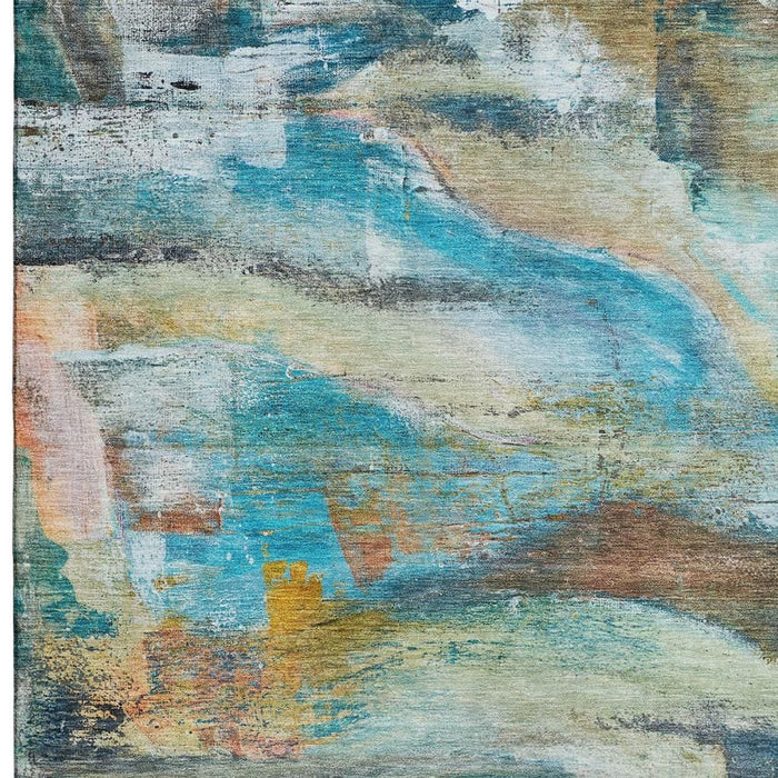 10' X 14' Abstract Washable Area Rug With UV Protection (715573) - Teal / Beige