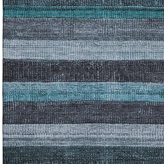10' X 14' Striped Washable Area Rug With UV Protection (706223) - Teal / Gray