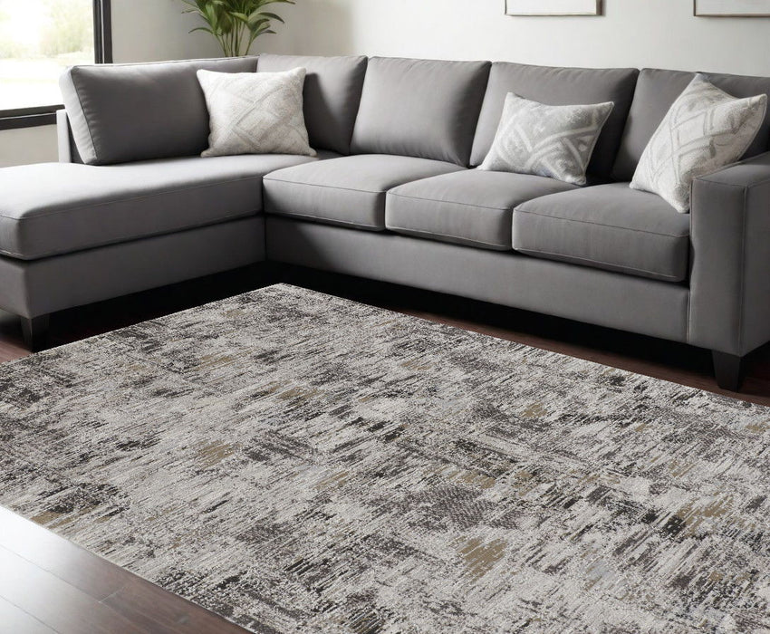 8' x 10' Power Loom Distressed Area Rug - Gray And Ivory
