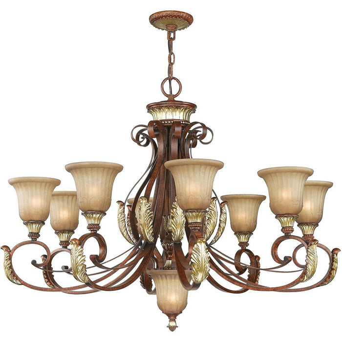 Nine Light Metal Dimmable Chandelier With Shades - Bronze