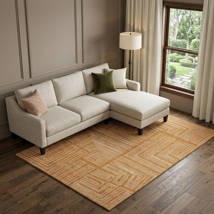 10' X 14' Geometric Washable Area Rug With UV Protection (682007) - Rust / Ivory