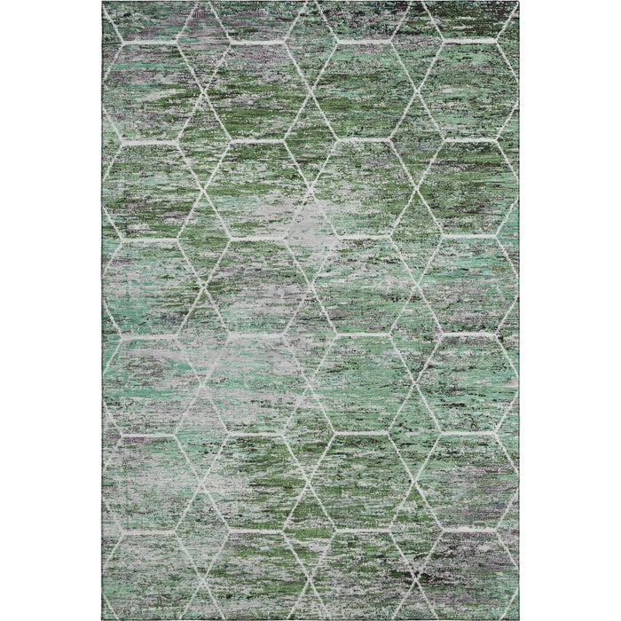 10' X 14' Geometric Washable Area Rug With UV Protection (699190) - Green / Gray / Ivory
