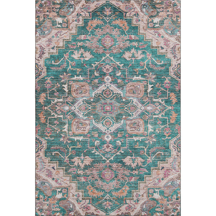 10' X 14' Floral Medallion Washable Area Rug With UV Protection - Emerald