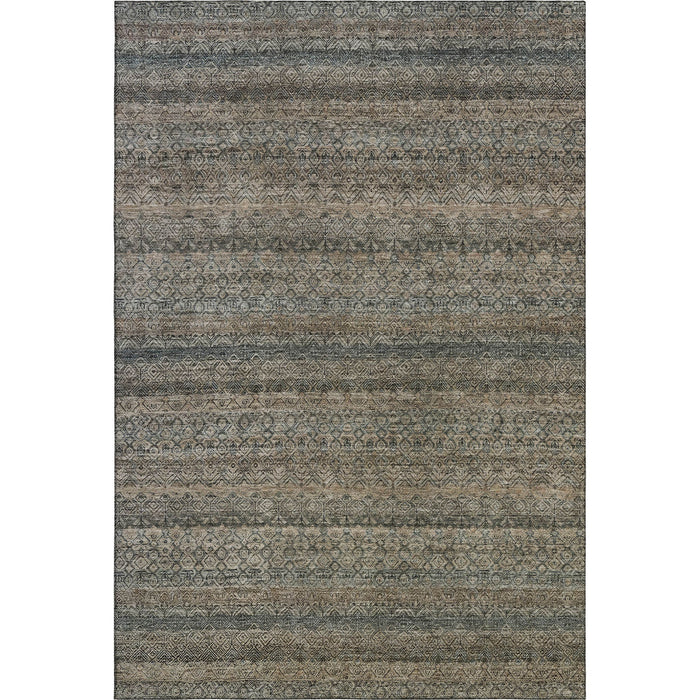 10' X 14' Striped Washable Area Rug With UV Protection (718013) - Chocolate / Gray