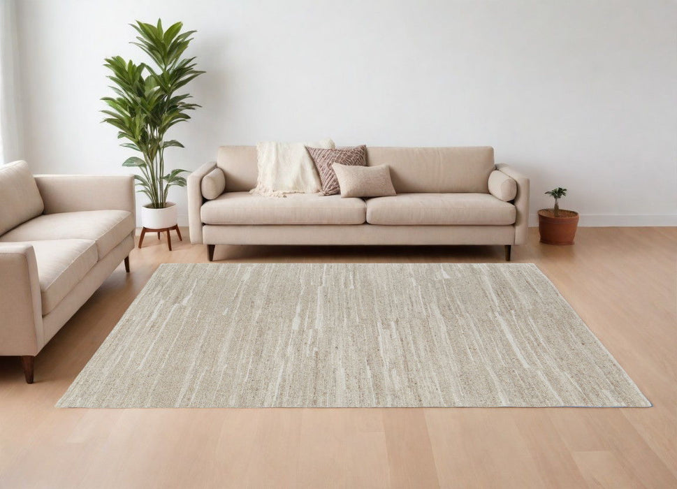 8' x 10' Abstract Hand Woven Worn Faded Area Rug - Ivory