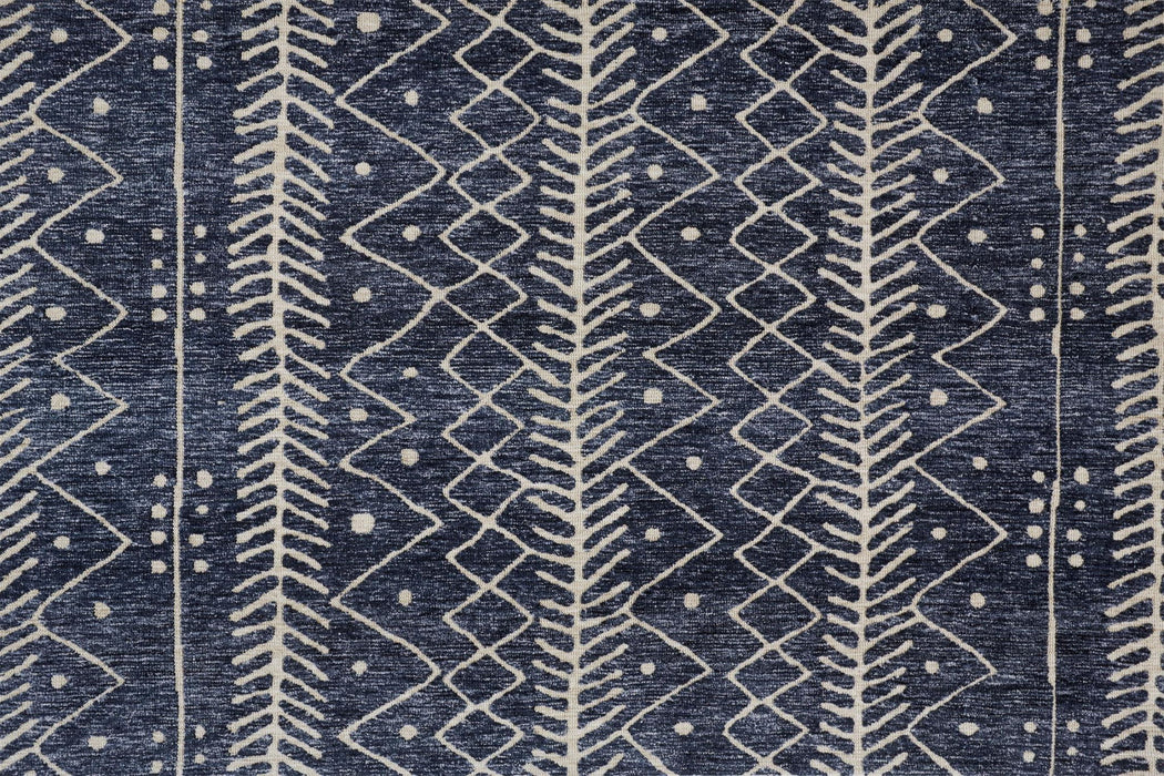 8' x 10' Striped Stain Resistant Area Rug - Blue And Ivory