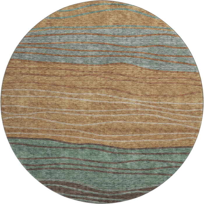 8' Striped Washable Round Rug With UV Protection - Terra Cotta