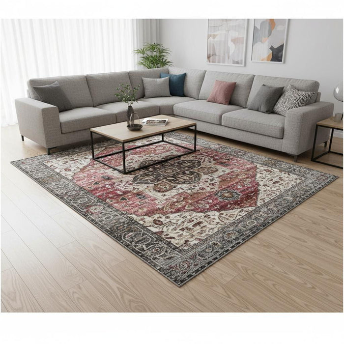 8' X 10' Medallion Area Rug (660172) - Pink / Cream / Gray