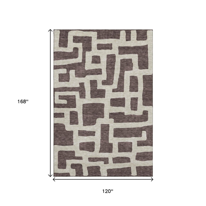 10' X 14' Abstract Geometric Washable Area Rug With UV Protection (671780) - Chocolate / Beige