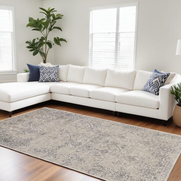 10' x 13' Abstract Stain Resistant Area Rug - Ivory Gray And Black