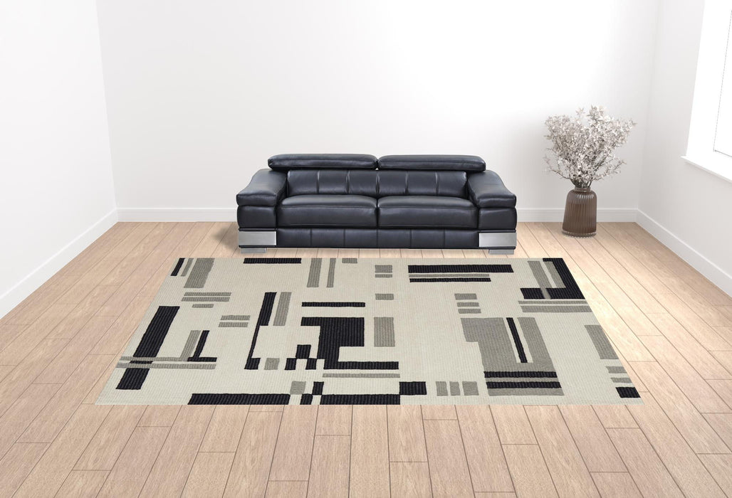 12' x 15' Wool Abstract Tufted Handmade Area Rug - Ivory And Taupe