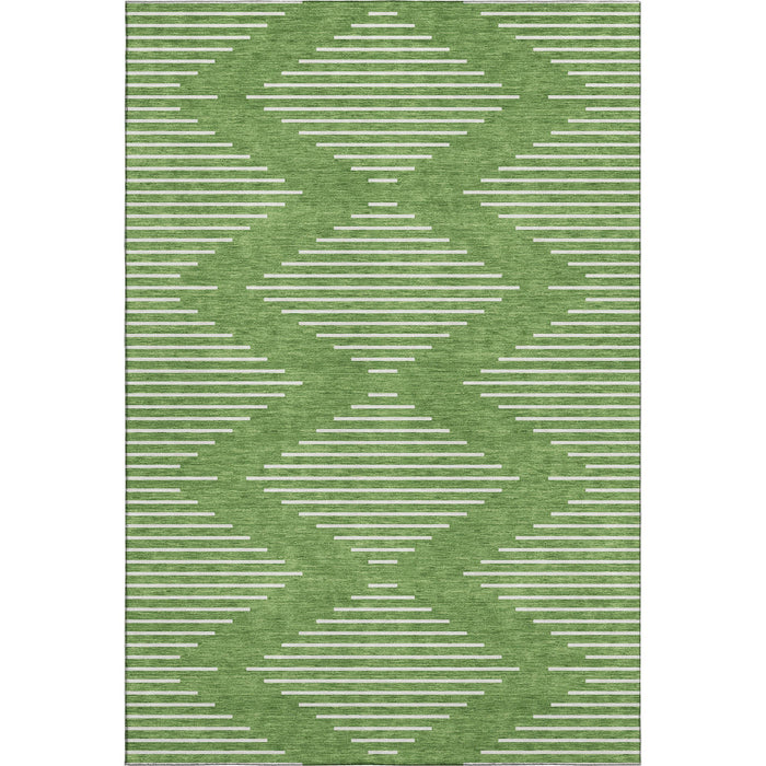 10' X 14' Geometric Washable Area Rug With UV Protection (679726) - Green / Ivory