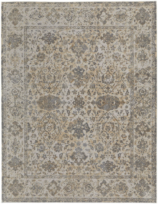 9' x 12' Power Loom Area Rug - Ivory Tan And Gray
