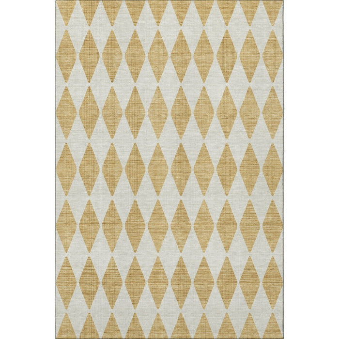10' X 14' Diamond Washable Area Rug With UV Protection (650056) - Gold / Ivory