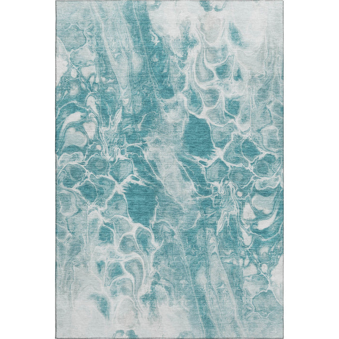 10' X 14' Abstract Washable Area Rug With UV Protection (708607) - Teal / Ivory