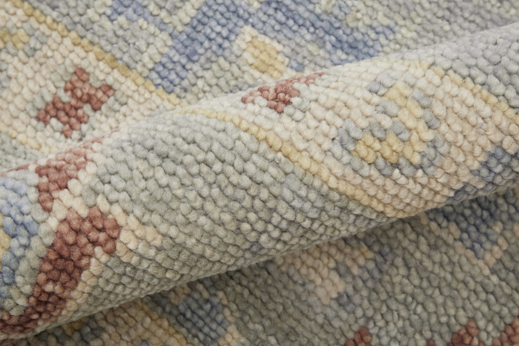 12' Floral Hand Knotted Runner Rug With Fringe - Blue