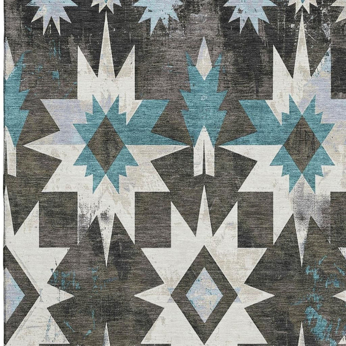 10' X 14' Diamond Washable Area Rug With UV Protection (707191) - Coffee / Blue / Ivory