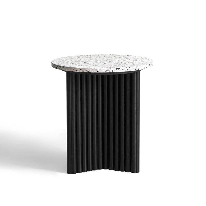 23" Faux Terrazzo And Wood Round Pedestal End Table - Black And White