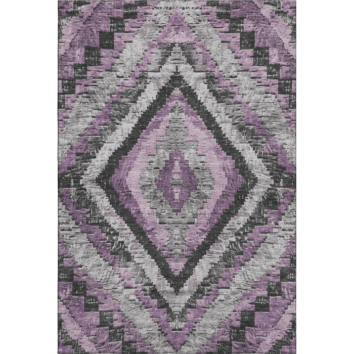 10' X 14' Diamond Washable Area Rug With UV Protection (707077) - Lavender / Charcoal / Gray