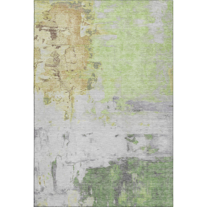 10' X 14' Abstract Washable Area Rug With UV Protection (709932) - Artichoke Green / Ivory / Gold