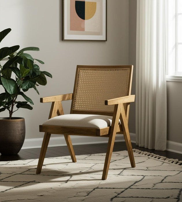 Solid Wood Arm Chair - Beige
