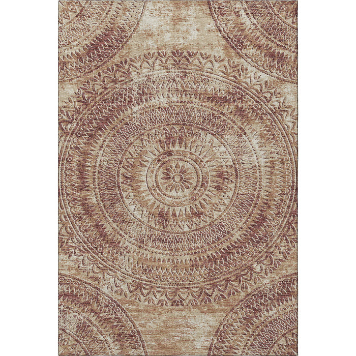 10' X 14' Medallion Washable Area Rug With UV Protection (644904) - Burnt Sienna / Ivory