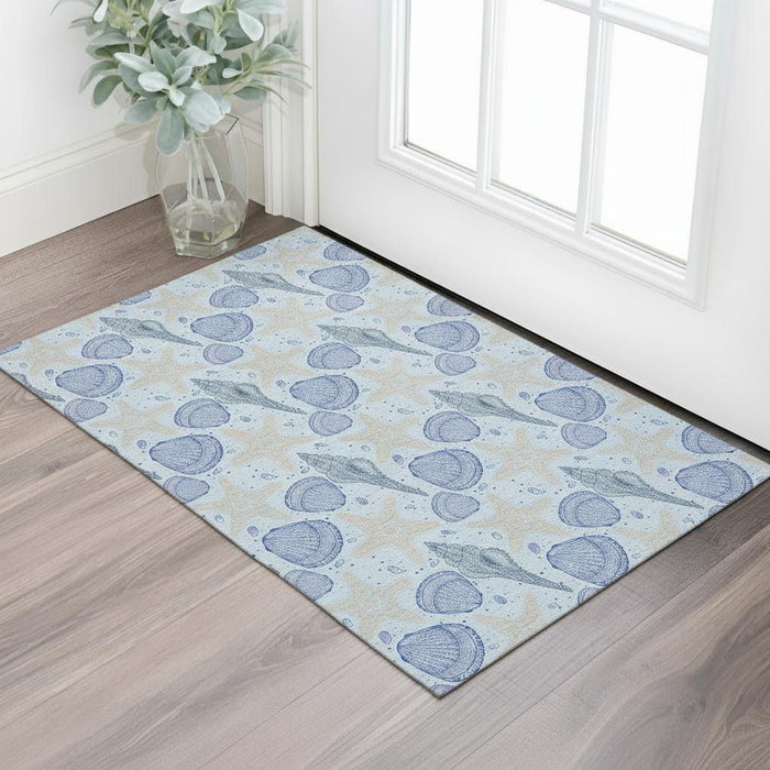 3' X 5' Geometric Washable Area Rug With UV Protection (645769) - Blue / Beige