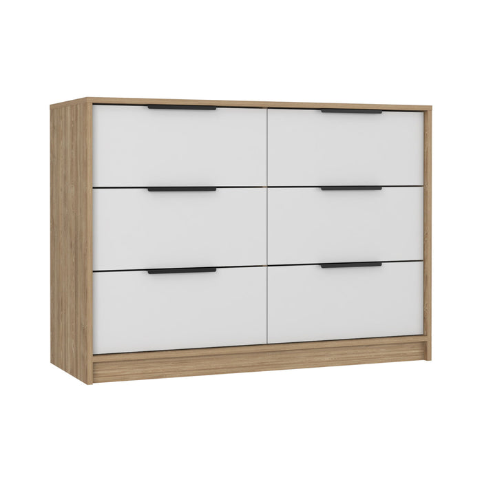 Six Drawer Double Dresser - White And Natural