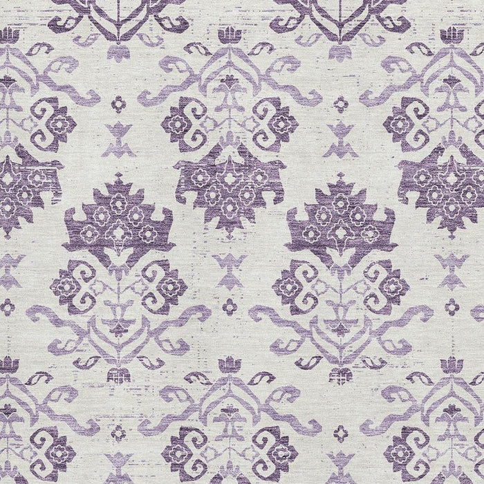 10' X 14' Medallion Washable Area Rug With UV Protection - Purple / Ivory