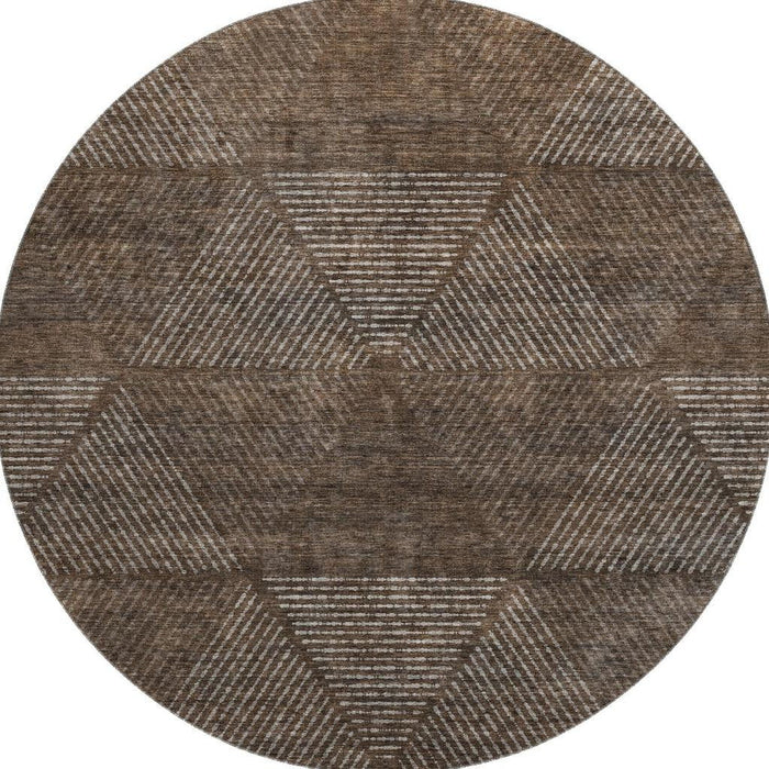 8' Geometric Washable Round Rug With UV Protection - Brown And Taupe