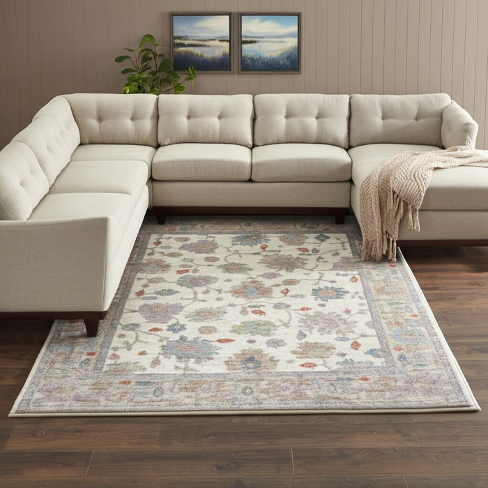 8' X 10' Floral Distressed Area Rug - Ivory