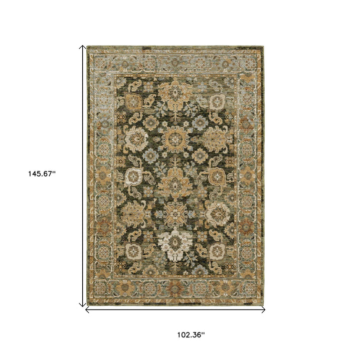 9' X 12' Oriental Area Rug - Green And Gold