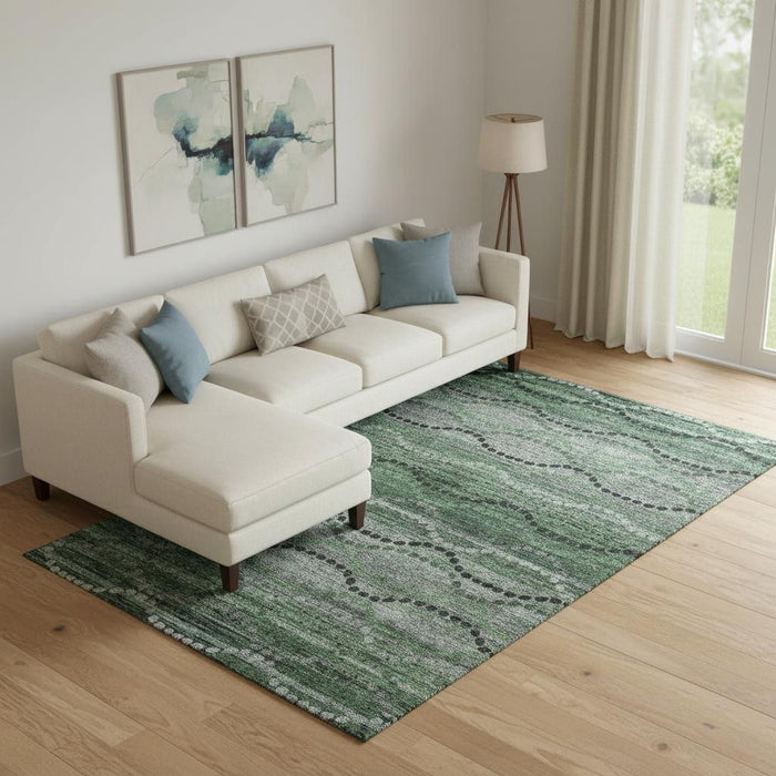 10' X 14' Abstract Geometric Washable Area Rug With UV Protection (715327) - Olive Green / Gray