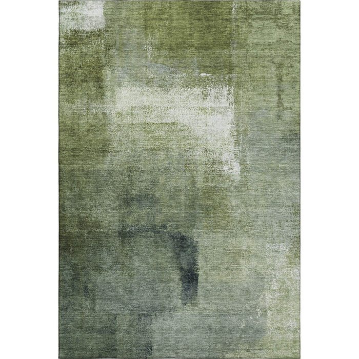 9' X 12' Abstract Washable Area Rug Polyester With UV Protection - Green And Ivory