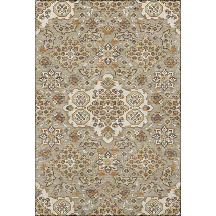 10' X 14' Floral Medallion Washable Area Rug With UV Protection (705881) - Taupe / Beige