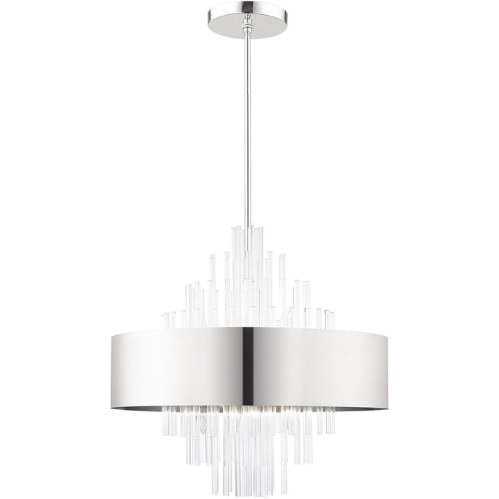 28" Ten Light Dimmable Chandelier With Shades - Nickel