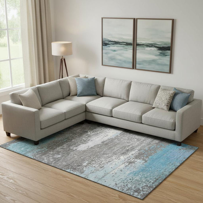 10' X 14' Abstract Washable Area Rug With UV Protection (701105) - Teal / Gray / Ivory