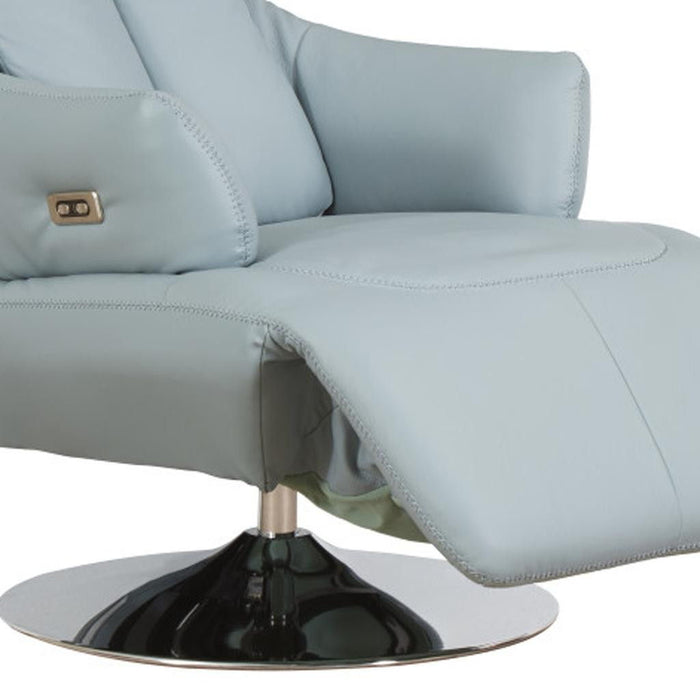 Tufted Genuine Leather Power Swivel Recliner - Light Blue