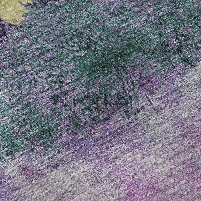 10' X 14' Abstract Washable Area Rug With UV Protection (698059) - Plum / Gold / Emerald