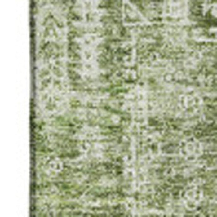 9' X 12' Floral Washable Area Rug With UV Protection (653349) - Artichoke Green / Ivory