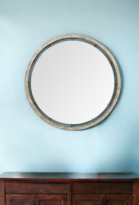 54" Round Framed Accent Mirror - Brown