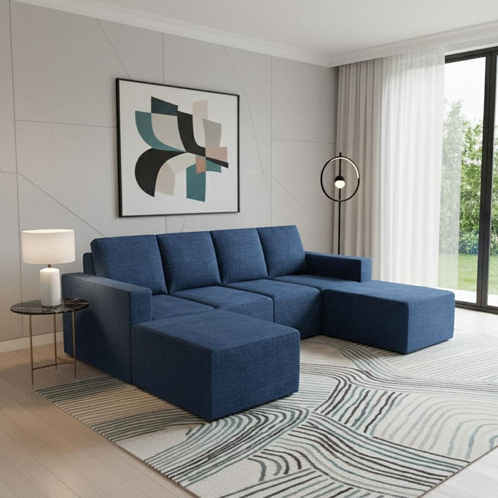 Fabric Modular Sofa Chaise With Black Legs - Navy Blue