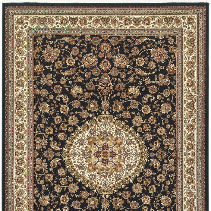 5' X 8' Medallion Area Rug With Fringe (574473) - Ivory / Dark Blue