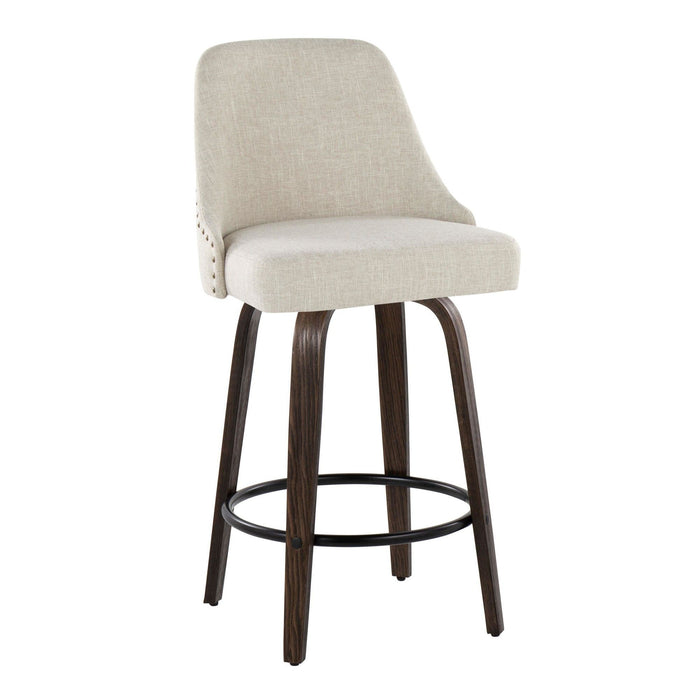 Marcel - 27" Fixed-Height Counter Stool With Swivel And Round Black Metal Footrest (Set of 2) - Walnut Glazed Wood