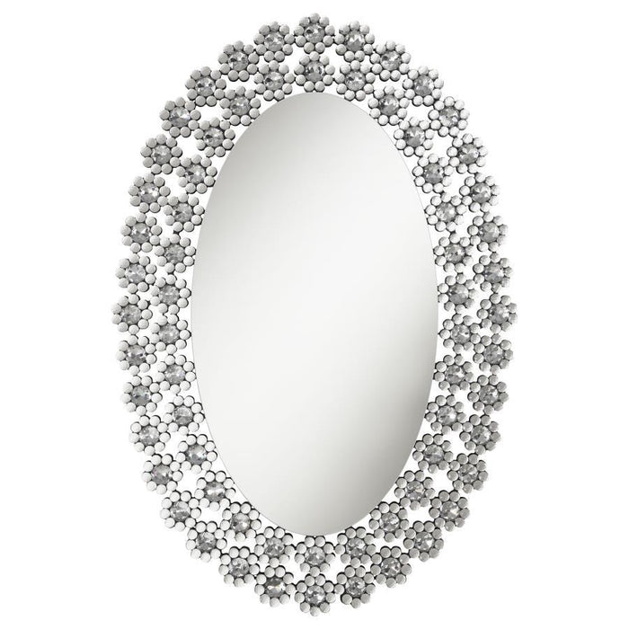Colleen - Oval Wall Mirror With Faux Crystal Blossoms - Silver
