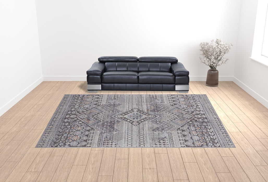 12' x 15' Geometric Power Loom Distressed Stain Resistant Area Rug - Ivory And Gray