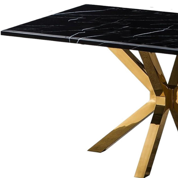 79" Marble And Metal Cross Leg Base Dining Table - Black