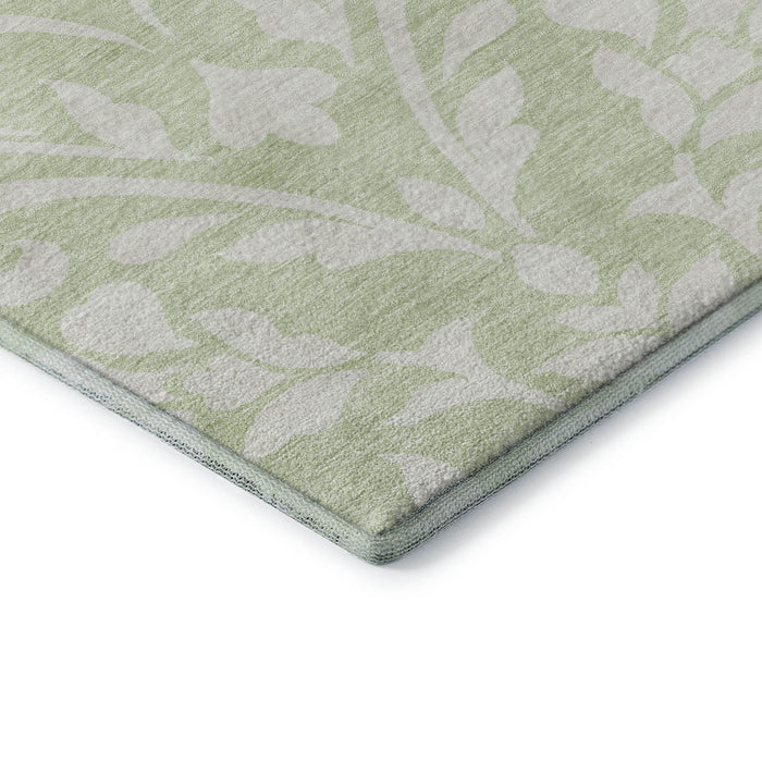 10' X 14' Floral Washable Area Rug With UV Protection (669582) - Artichoke Green / Ivory