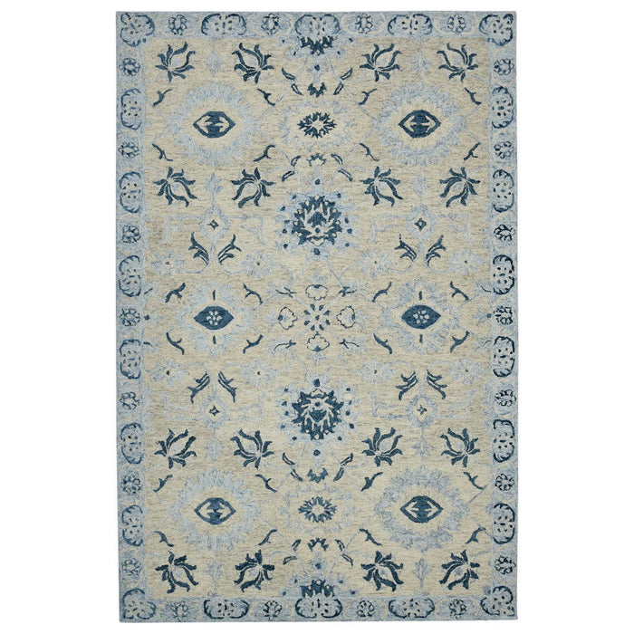 8' X 10' Wool Floral Medallion Hand Hooked Area Rug - Gray And Light Blue